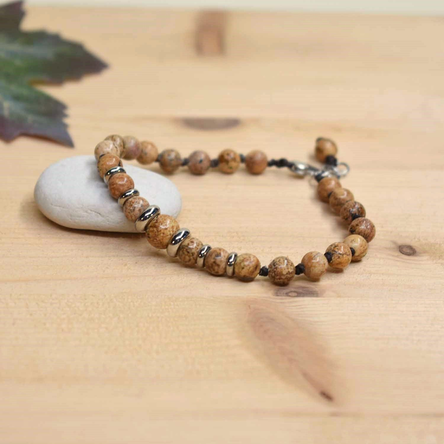 Bracelet homme en pierres de 6mm en jaspe paysage