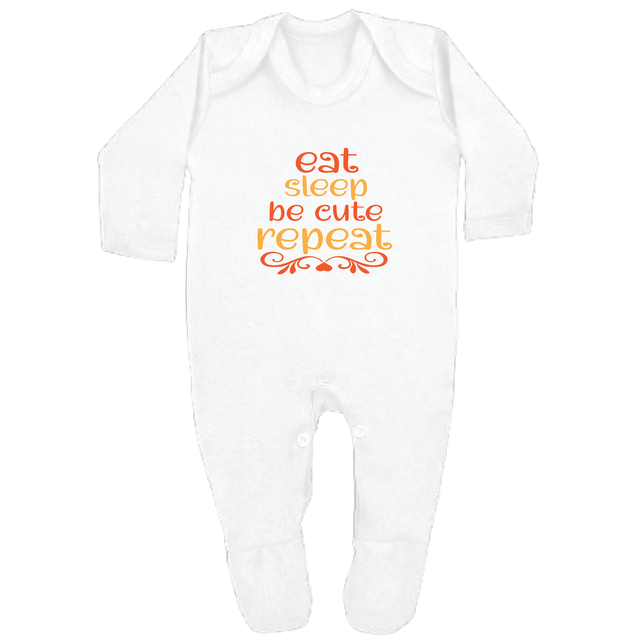EAT, SLEEP, BE CUTE, REPEAT - 0–3 Month Baby Grow – White | Adroit Baby