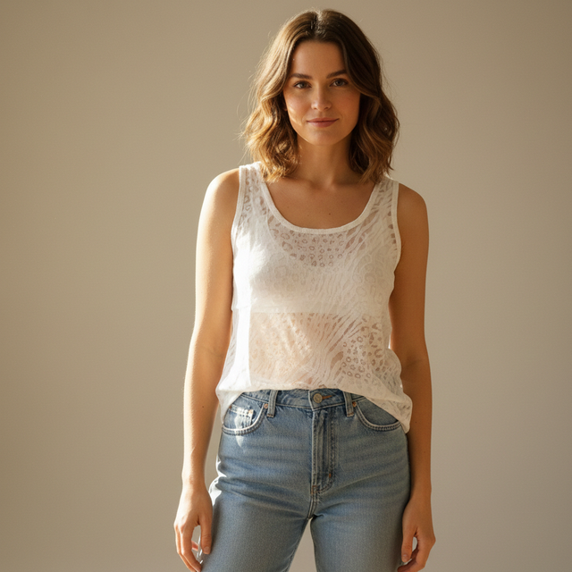 Débardeur Long en Voile Transparent Imprimé Animalier - Style Léopard & Zèbre