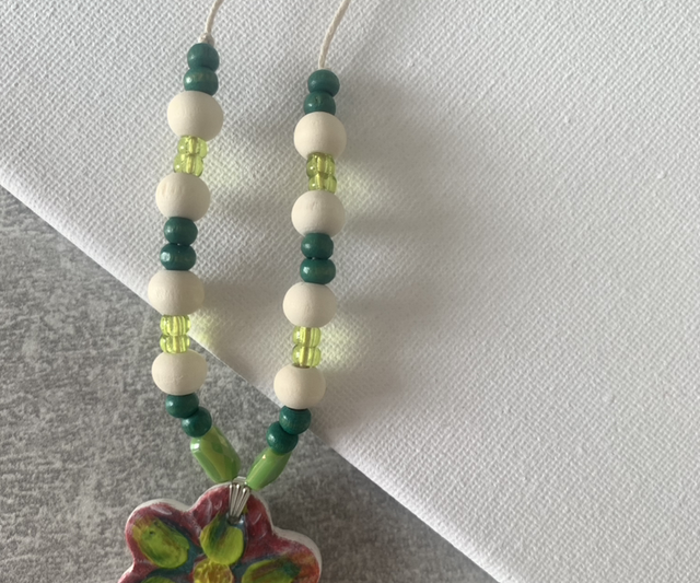 Hand Made And Hand Painted Air Dry Clay Pendant 