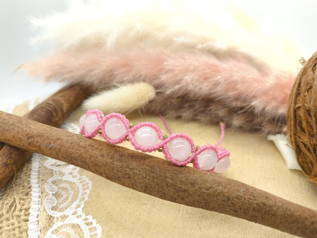 Bracelet rose perles quartz rose perles laiton