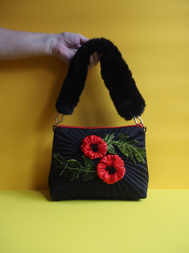 Red Poppy Black Mini Sweetheart Handbag