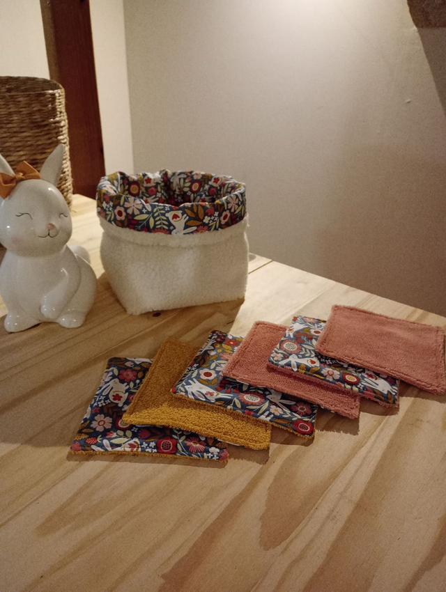 Ensemble panière et lingettes lavables