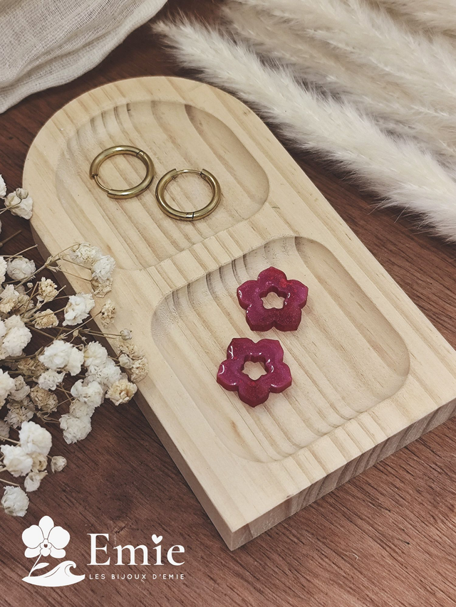 Pampilles Bicolores - Liliane 🌸 — Rose & rouge mix - Résine Epoxy