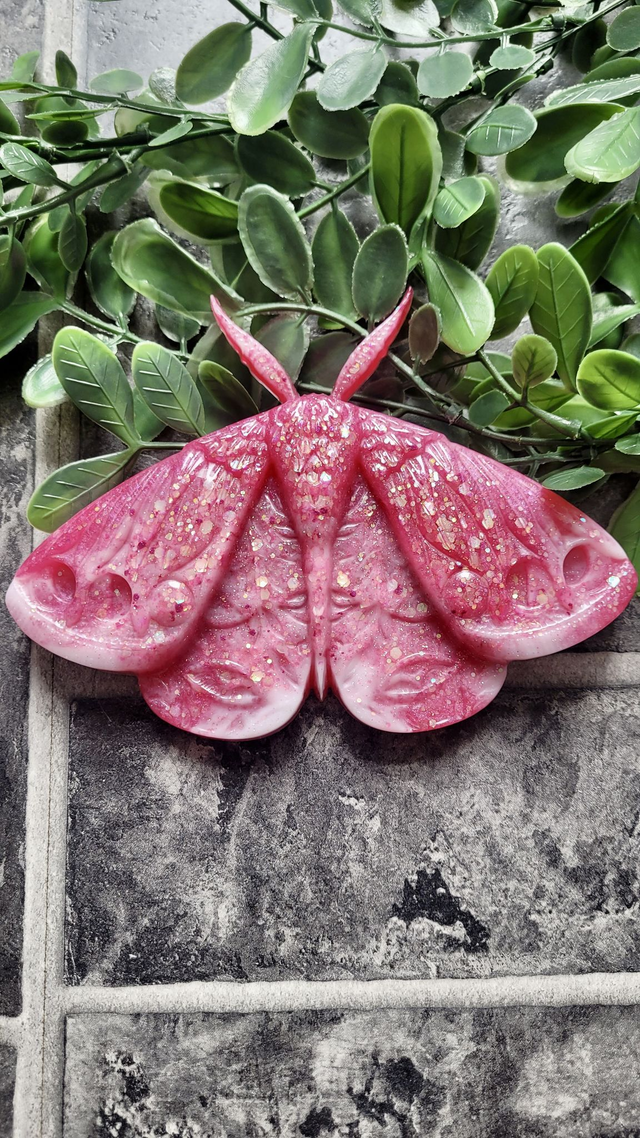 Moth Wall Hanging - Pink &amp; White Glitter