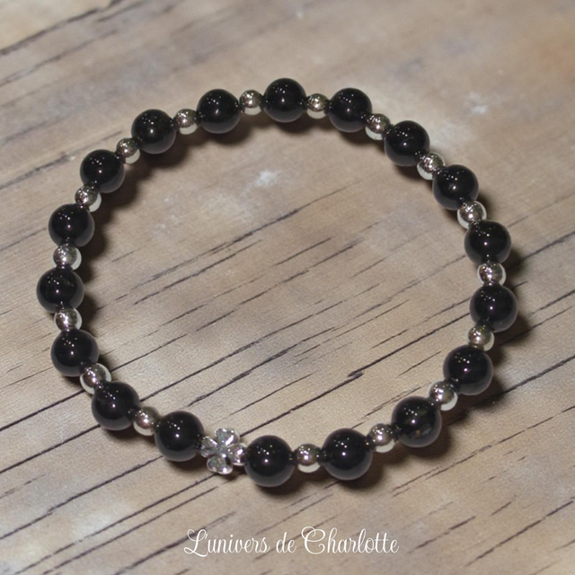 Bracelet "Tourmaline schörl" - Perle 6 mm - REF45