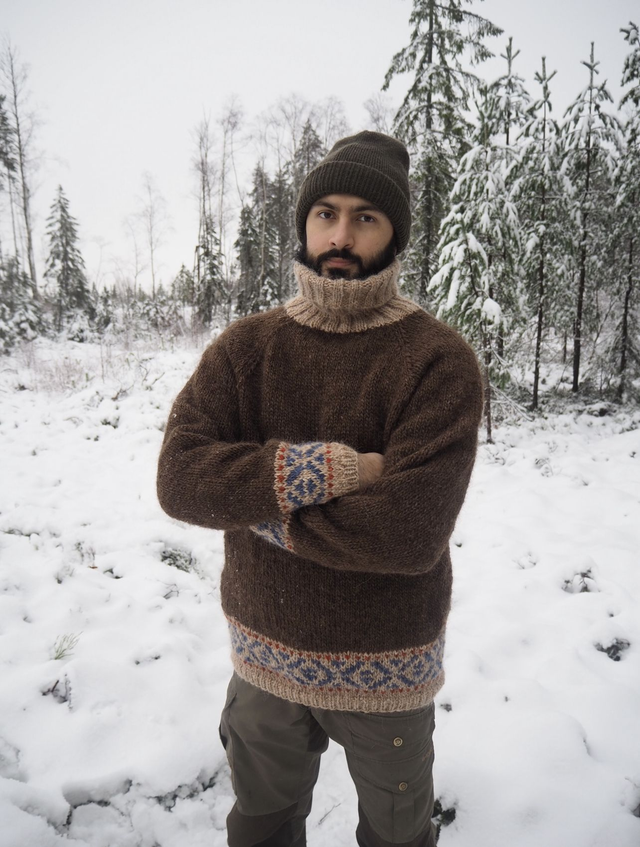 Qanik Sweater Kit - Col 01 (Brown and Wheat Álafosslopi) - Wool &amp; Pattern - Linka Neumann