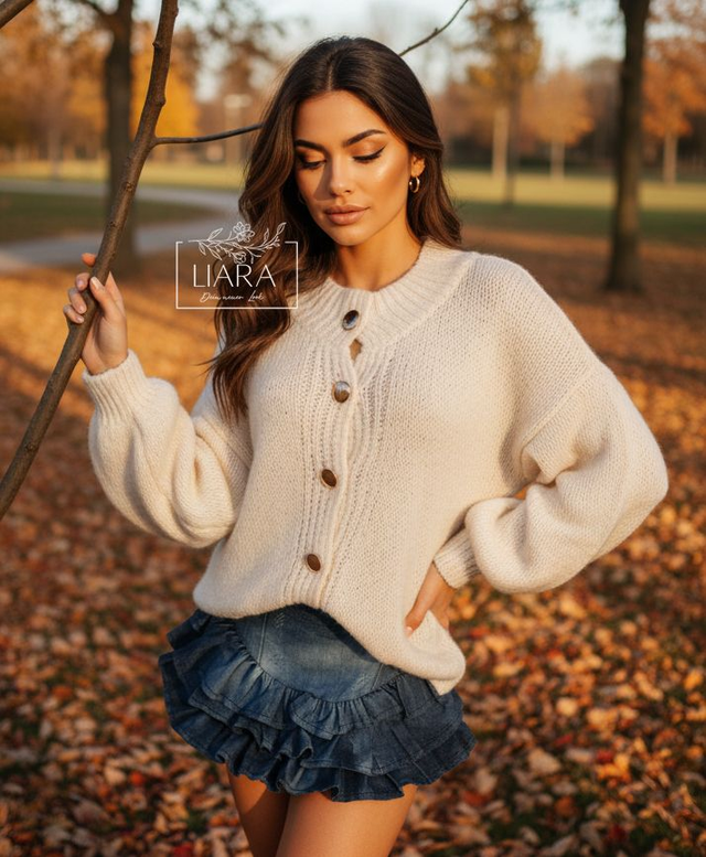 Kuschel Strickjacke Oversize Onesize Zitronen creme weiß