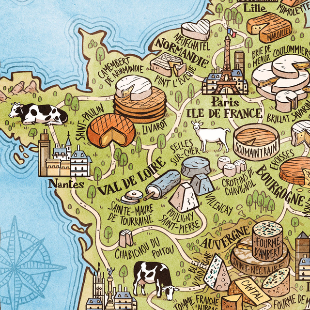 Carte de la France des fromages (A3 ou A2)