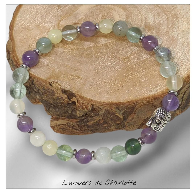 Bracelet "Fluorite &amp; Améthyste" 6mm BR-143