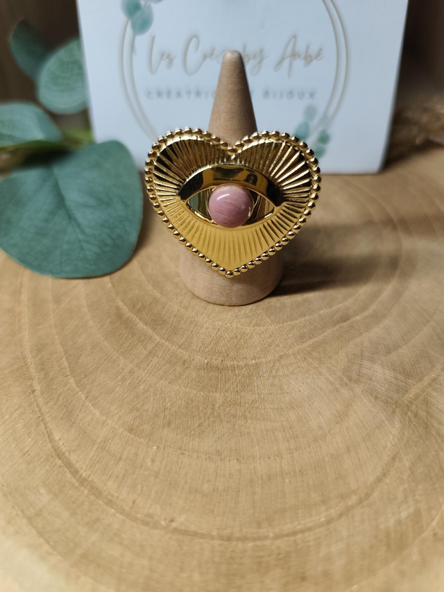 BIG BAGUE COEUR GOLD/PIERRE ROSE 0000856