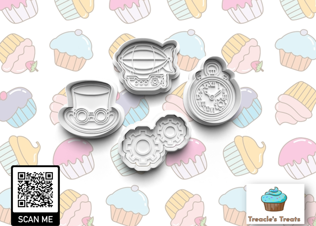 Streampunk Theme Fondant/cookie stamps with cutters 