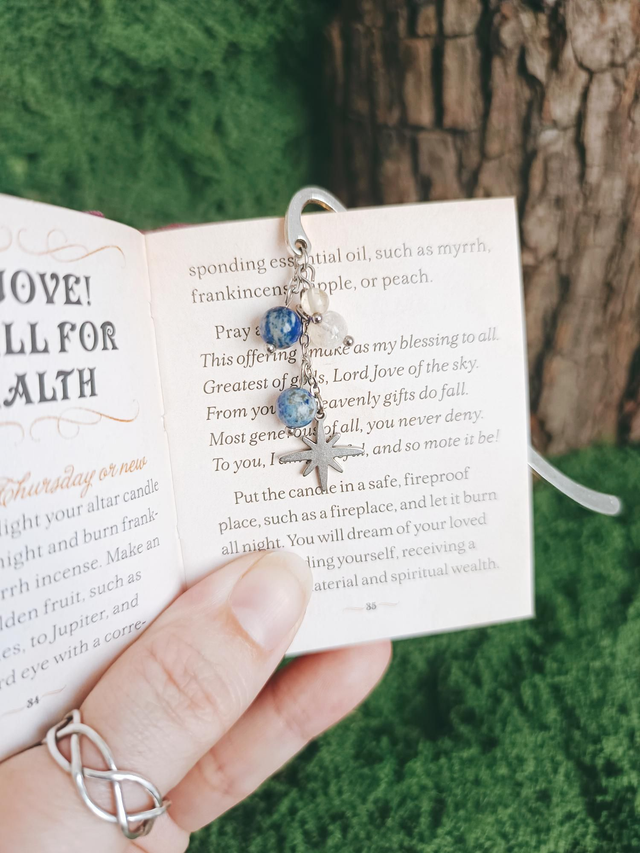 MARQUE-PAGES - LA TISSEUSE D&#039;ÉTOILES (lapis lazuli et citrine)