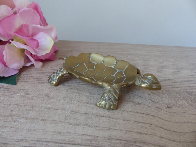 Petit cendrier tortue en laiton doré, vide poche tortue, plateau pour bagues et petits objets, cadeau amoureux des tortues Feng Shui