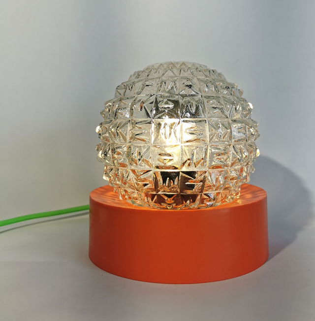 Lampe salon chevet bureau vintage boule verre transparent orange