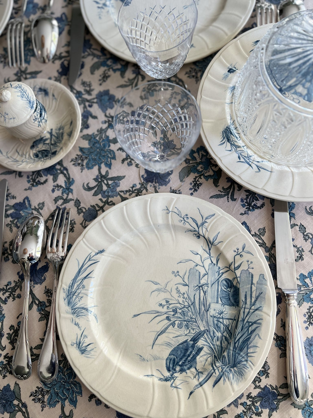 OISEAUX - Suite de 6 assiettes plates aux Oiseaux par la manufacture française de Gien - Terre de Fer