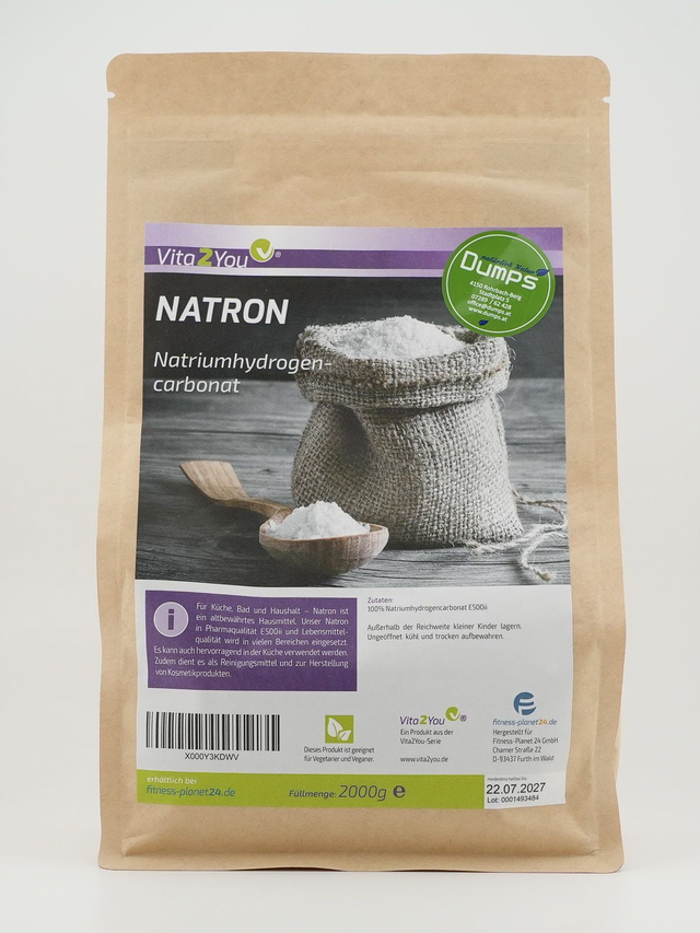 Vita2You Natron Pulver 2kg - Natriumhydrogencarbonat - Natriumbicarbonat - Premium Qualität
