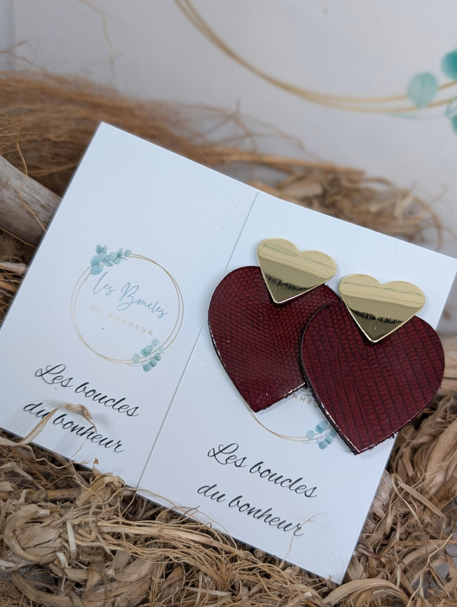 Boucles d&#039;oreilles Coeur ❤️ bordeaux vernis nc036