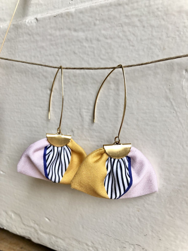 Boucles d'oreilles -  LONGUES RAYEES - rose jaune et bleu