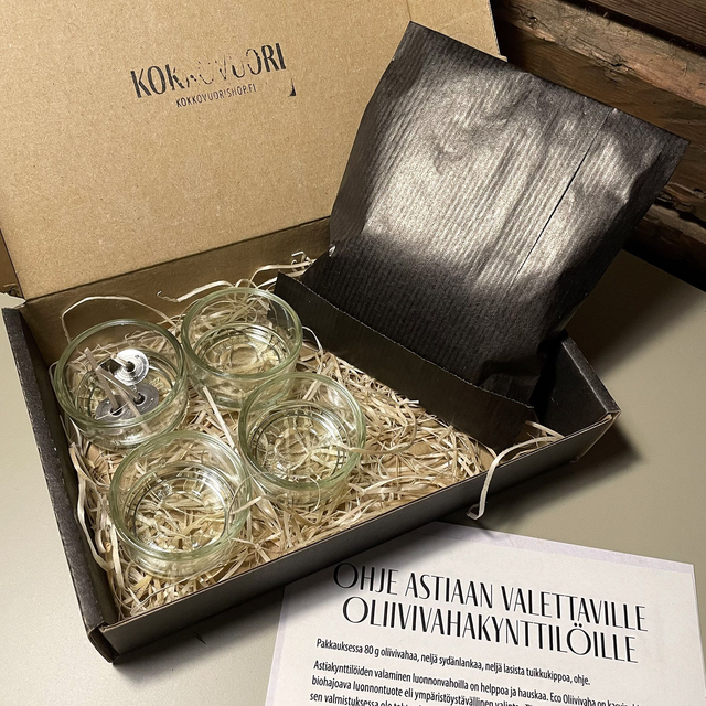 DIY-paketti astiakynttilät oliivivahaa