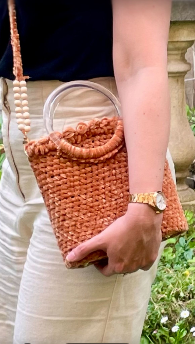 Sac à main crochet velours camel 