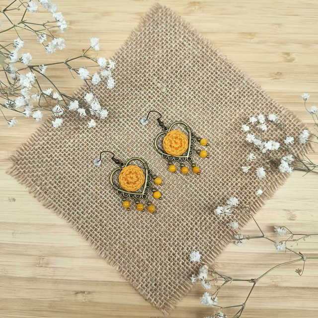 Boucles Cœurs Pampilles d'oreille ocre et bronze