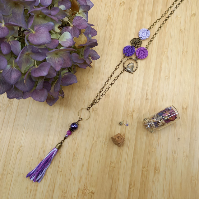 Parure violette et bronze - Sautoir Herbes Folles