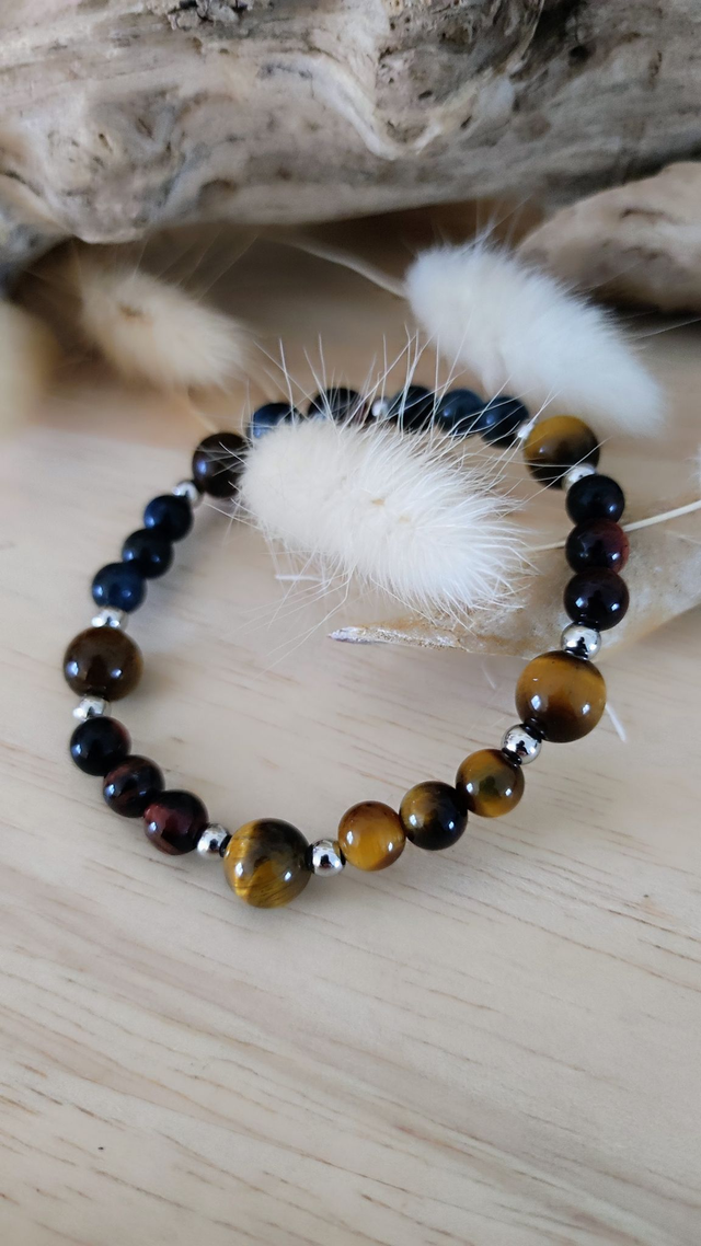 Bracelet "Oeil multiple" Oeil de tigre, Oeil de taureau et Oeil de faucon