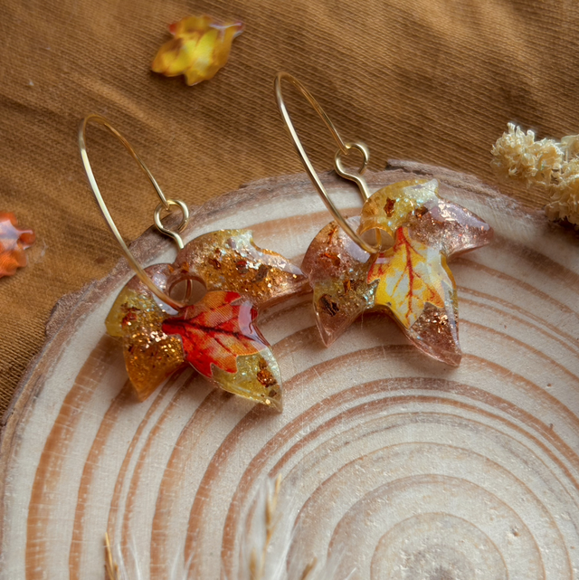 Autumnal Ivy Leaf Hoop Earrings Gold Plated