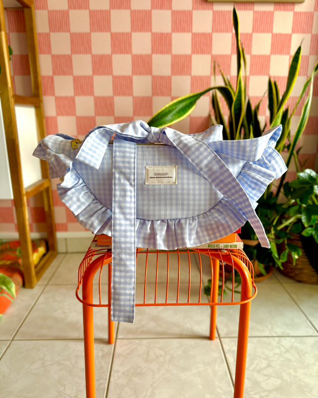 SAC CROISSANT Taille Moyenne - Vichy Bleu clair et blanc - Fait main à Reims (France)