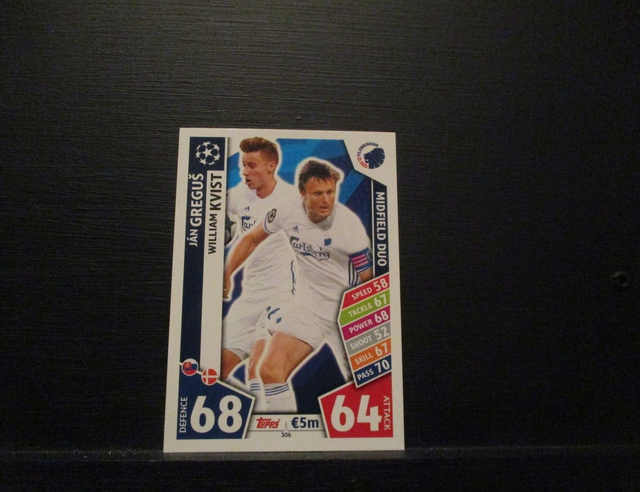 Jan Gregus / William Kvist - UEFA Champions League Match Attax 2017/18 Original Trading Card #306