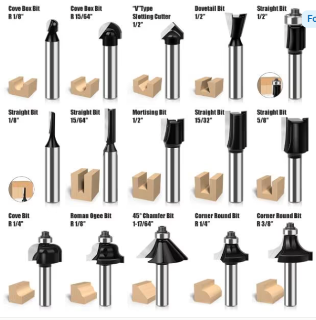 Luxe houtfrees set 15 stuks 8mm met opbergdoos