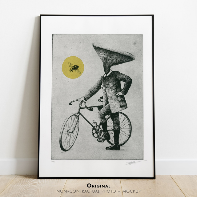 Fine art etching / Not framed / Bee &amp; Mushroom
