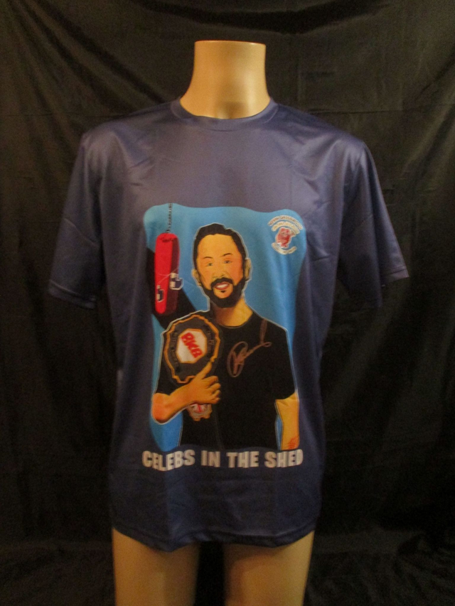 Kevin 'Green Machine' Greenwood Picture T-Shirt ADULT 100% Polyester Crew Neck BLUE (Large) Top PRE-ORDER