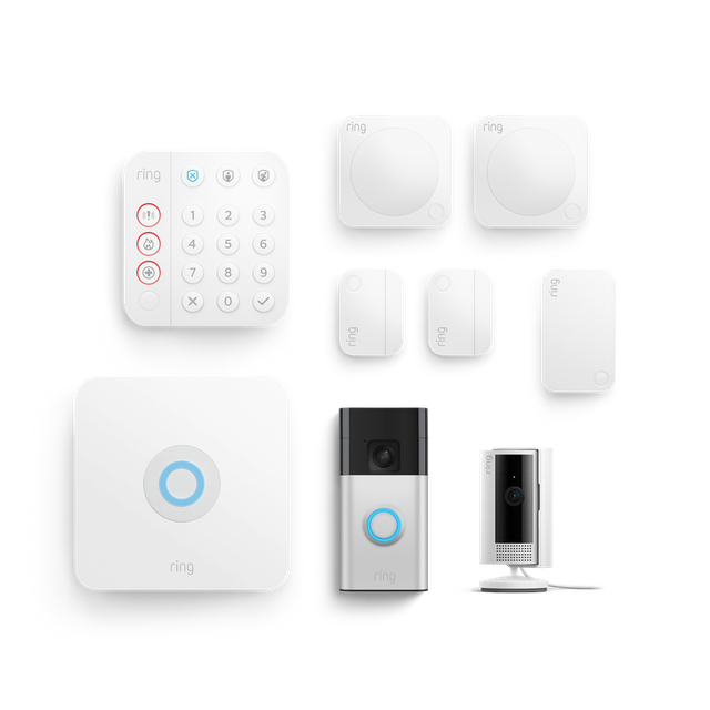Ring Alarm, Indoor Camera 2nd Gen + Battery Video Doorbell Pack [M] no siren