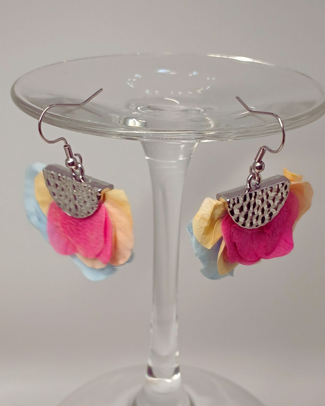 Fleur de Lune - Boucles originales acier inoxydable &amp; fleur stabilisée – Cadeau poétique