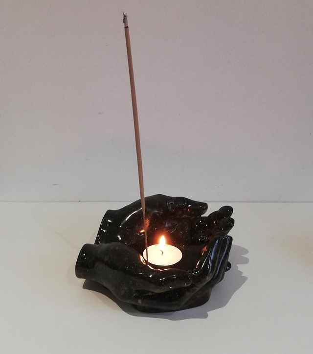 Support 4 éléments en sable noir et fleurs séchées