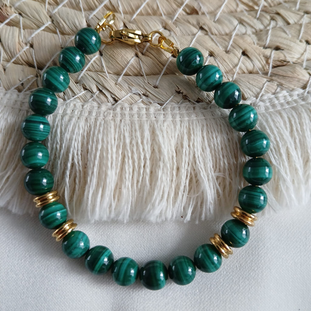 Dames armband Malachiet – goudkleurige RVS sluiting (1.309)