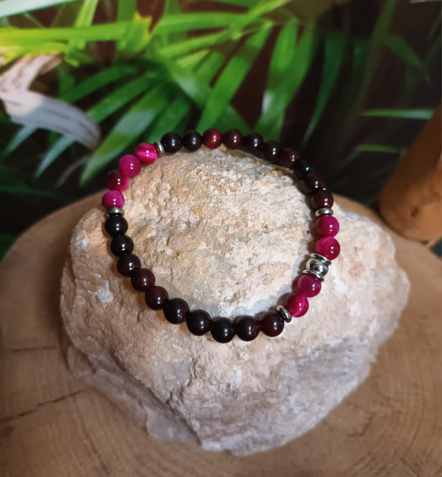 Bracelet Bois &amp; Œil de Tigre Teinté 