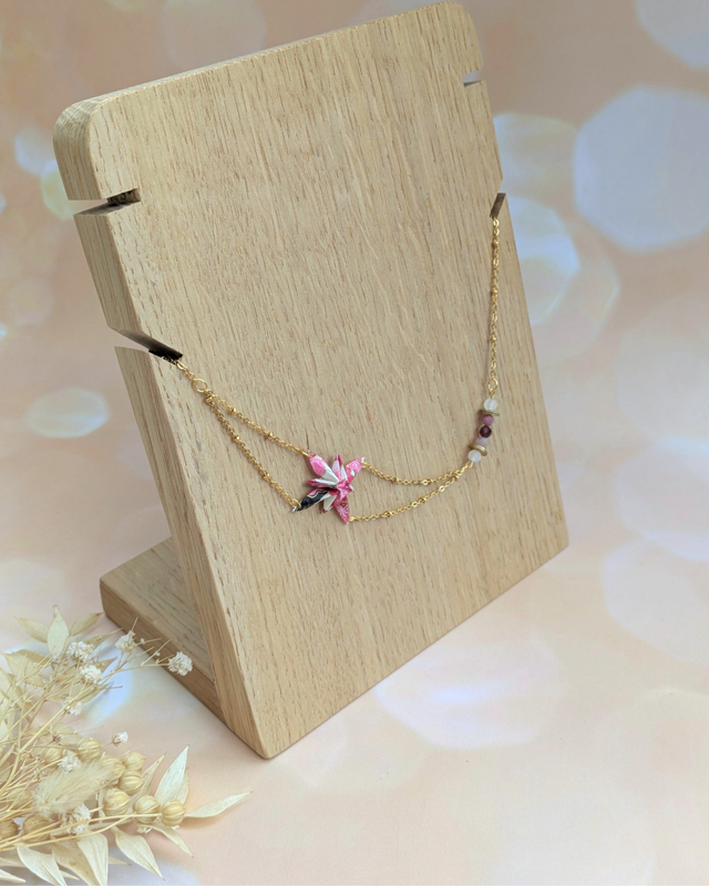 Collier origami Rêve étoilé - Rose -