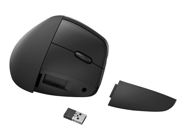 HP 920 - Mouse verticale - ergonomico - 6 pulsanti - senza fili - 2.4 GHz, Bluetooth 5.3 - ricevitore wireless USB - nero