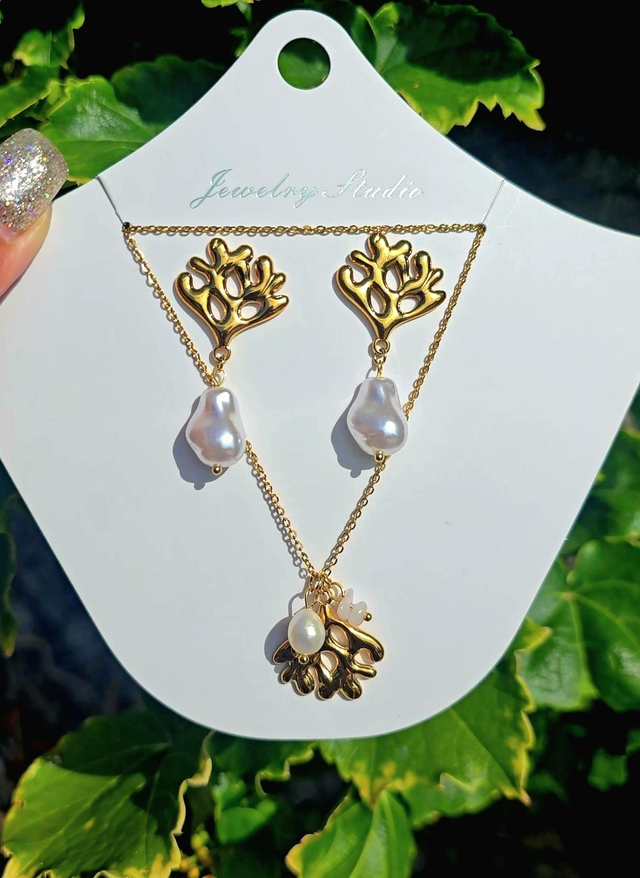 Parure collier &amp; b-o "Ariel" en acier doré