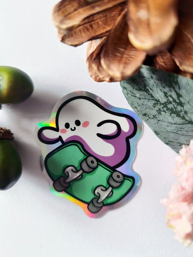 Skateboarding Ghost 2&quot; Holographic Sticker