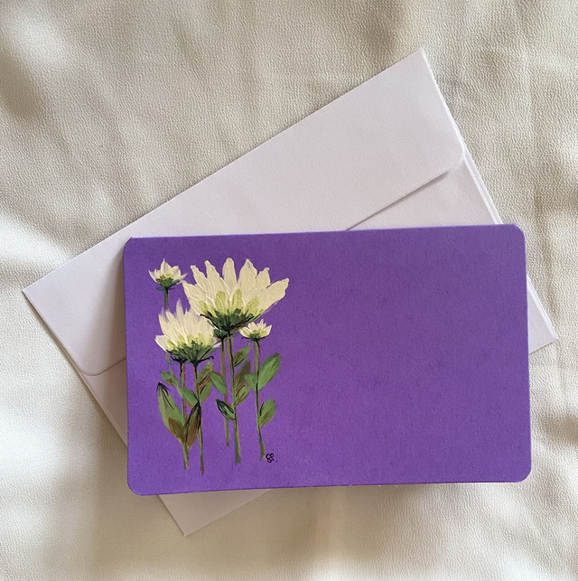 Doppelkarte abgerundet - Blumengruss auf violett