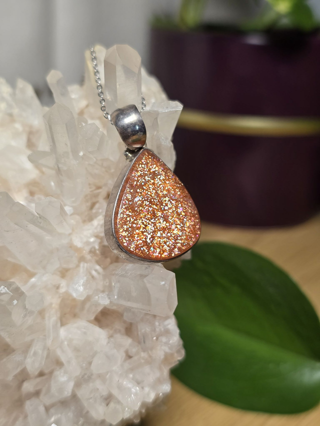 Pendentif Pierre de Soleil et Argent 925, qualité exceptionnelle (AAA)