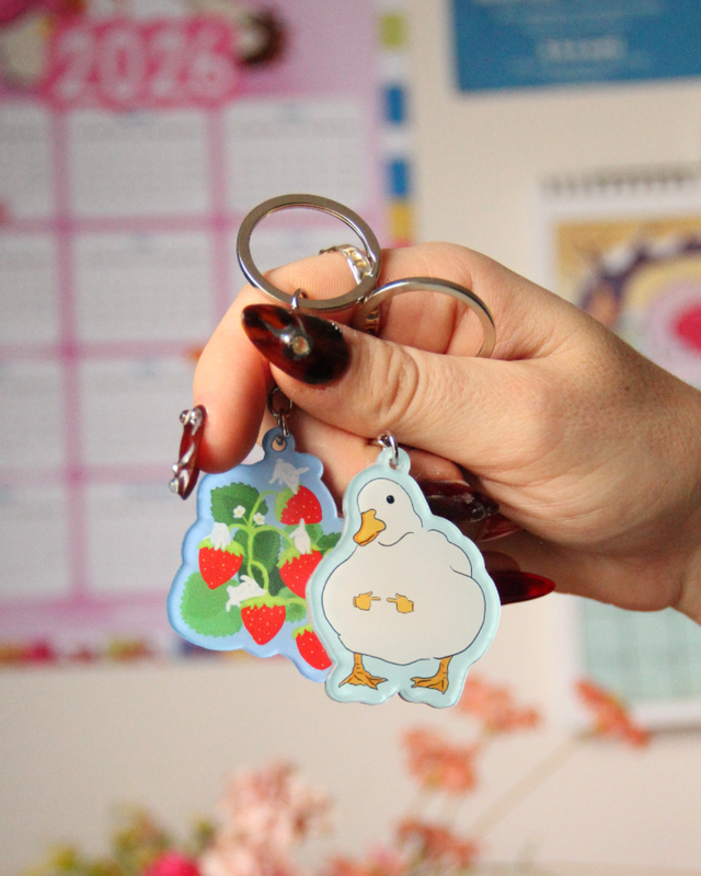 Porte-clés Acryliques – Canard Timide & Lapins Fraisiers