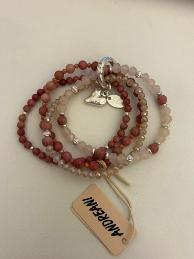 Andreani Armband aus echtem Rhodonit mit herzanhänger rot