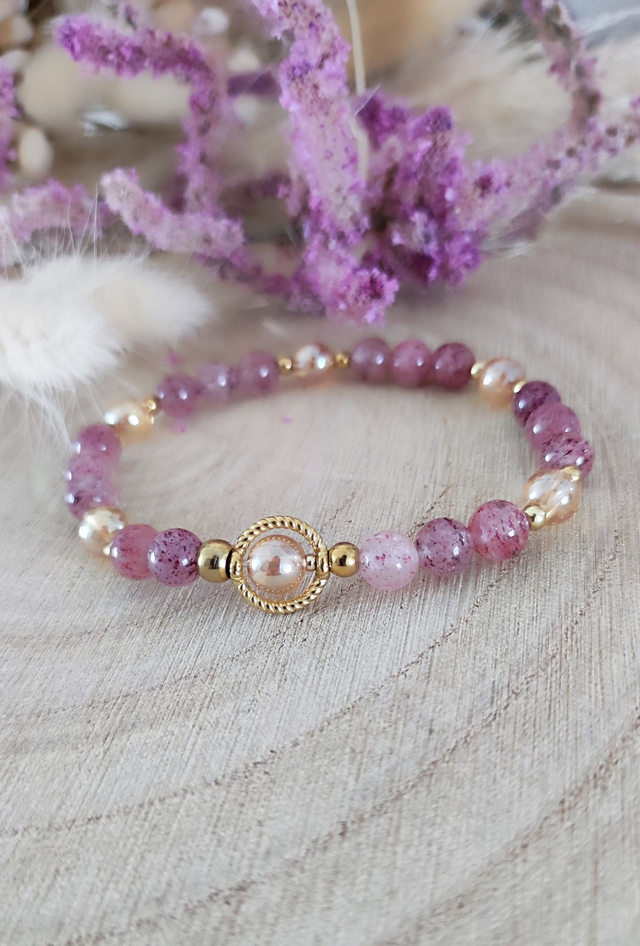Bracelet "Épanouissement et Joie" Quartz fraise