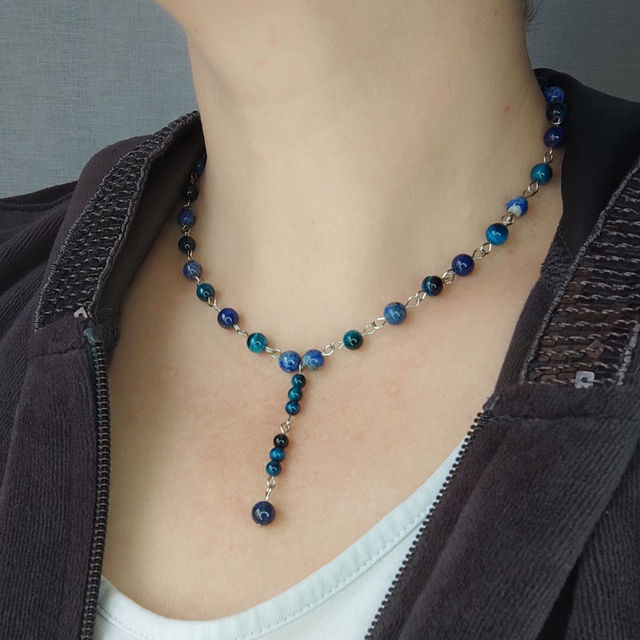 Collier &quot;Force et Intuition&quot; en Oeil de Faucon et Lapis Lazuli