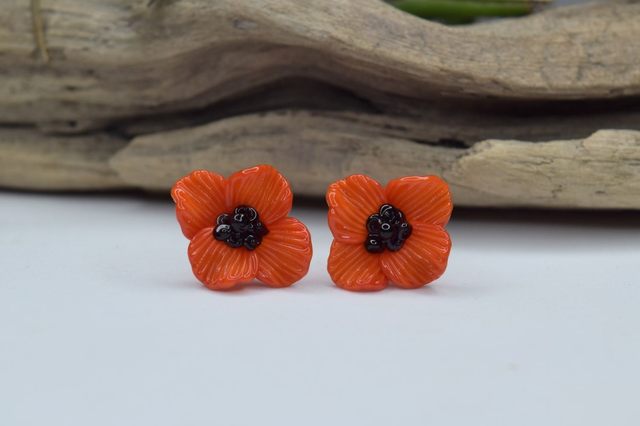 PUCES FLEURS ORANGE MONTURE INOX GRIS (PF5)